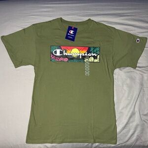 Mens Champion Olive Green Graphic Tee